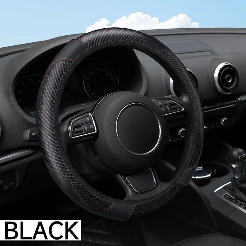 Universal Car Steering Wheel Cover Carbon Fiber Leather Embossed Car Handle Cover Suitable For Car Steering Wheels Men Women