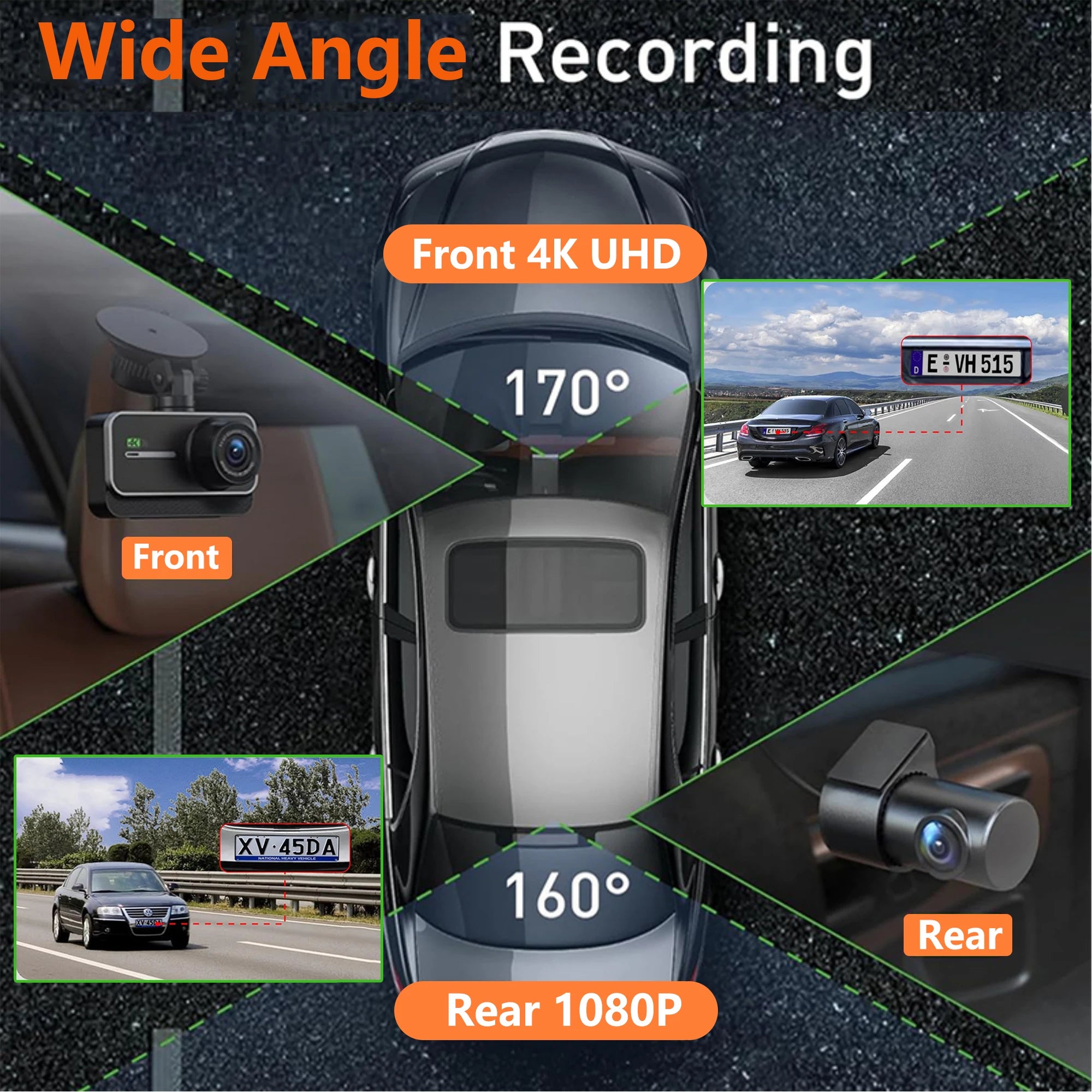 4K Dash Cam for Cars Car Camera Dash Cam WIFI Camera for Car Front and Rear Dash Camera Black Box 24H Parking Mode Recorder