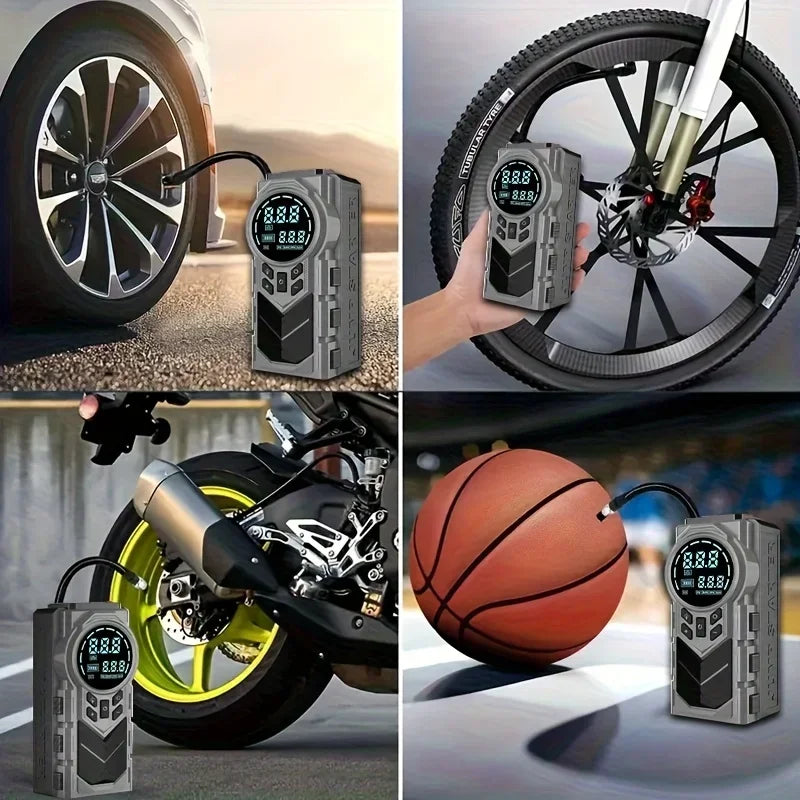 Compact 12V 2-in-1 Car Jump Starter & Tire Inflator - JKUOO 150PSI Inflation, -40°C Resistant, LED Light USB Ports