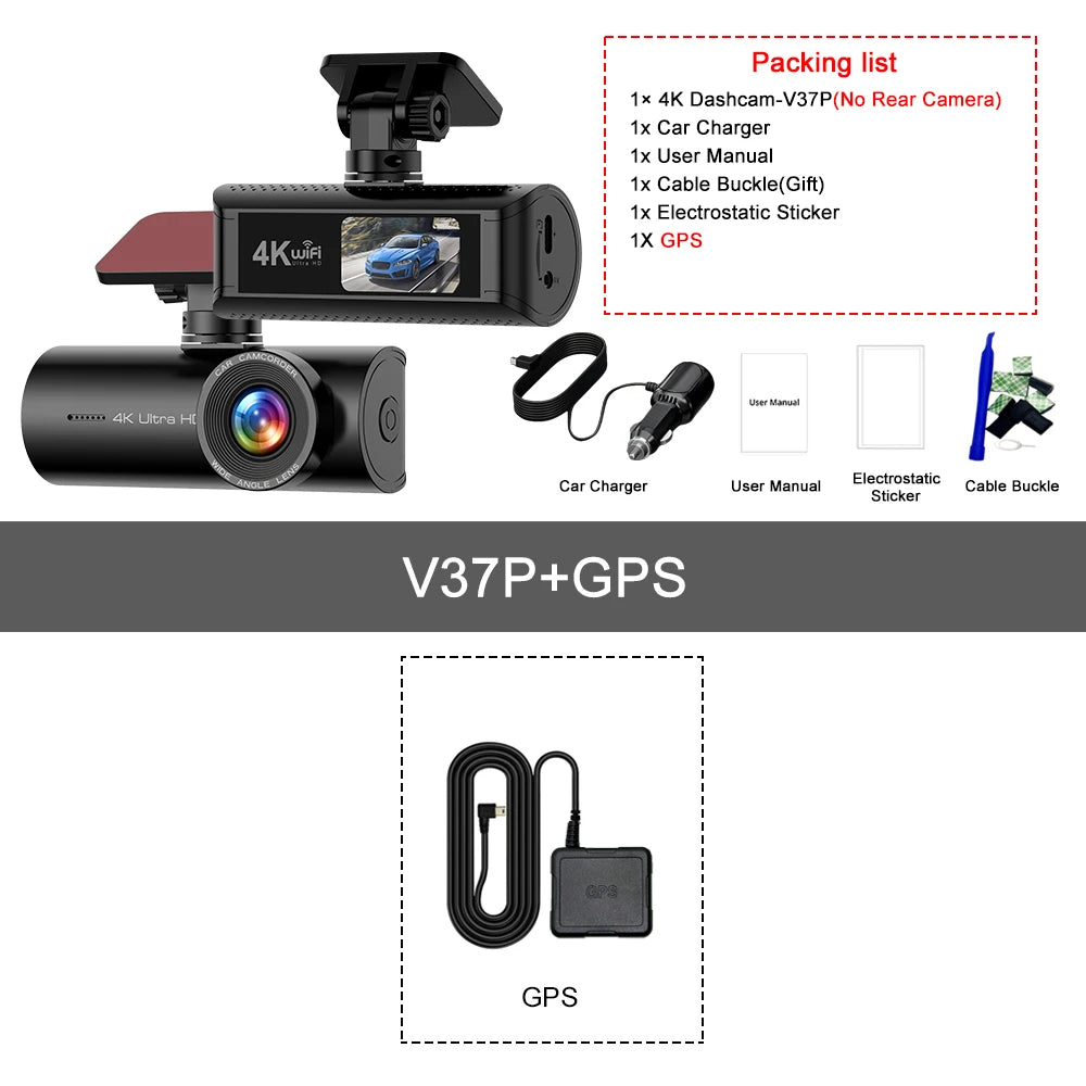 Kocam 4K WiFi Dash Cam for Car DVR Camera Dual Lens Auto Night Vision WDR Video Recorder Support GPS Black Box Rear View Camera