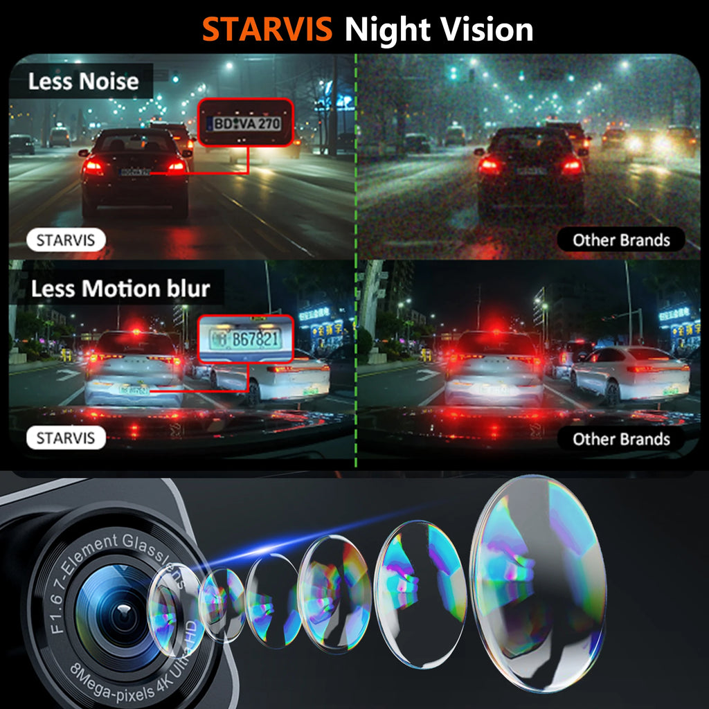 4K Dash Cam for Cars Car Camera Dash Cam WIFI Camera for Car Front and Rear Dash Camera Black Box 24H Parking Mode Recorder