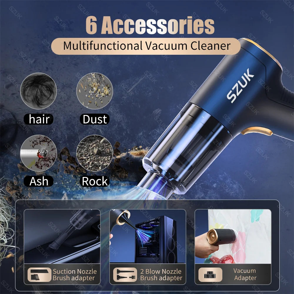 SZUK 98000PA Mini Car Vacuum Cleaner Powerful Cleaning Machine Strong Suction Handheld for Car Home Portable Wireless Cleaner