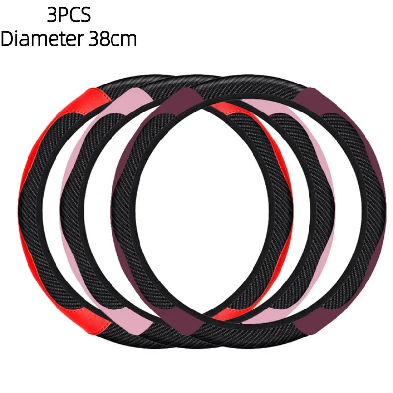 Universal Car Steering Wheel Cover Carbon Fiber Leather Embossed Car Handle Cover Suitable For Car Steering Wheels Men Women
