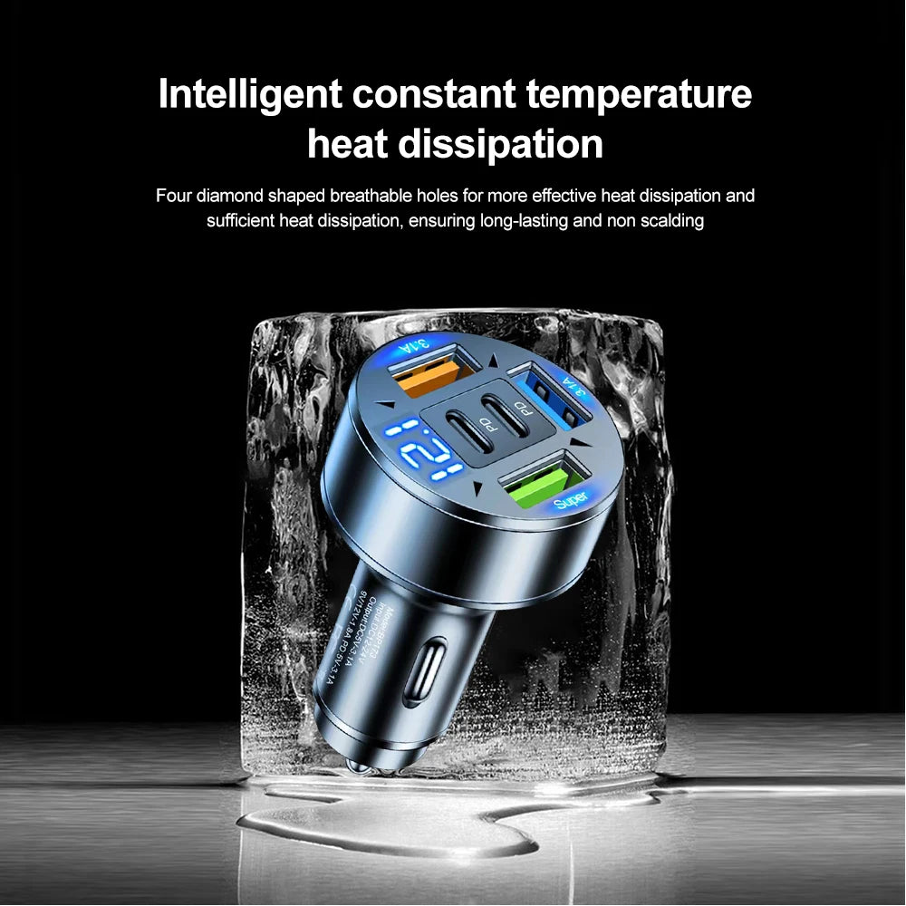 250W 5 Ports Car Charger Fast Charging PD QC3.0 USB C Car Phone Charger Adapter With Voltage For iPhone Samsung Huawei Xiaomi