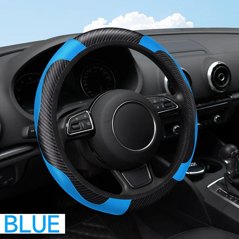 Universal Car Steering Wheel Cover Carbon Fiber Leather Embossed Car Handle Cover Suitable For Car Steering Wheels Men Women