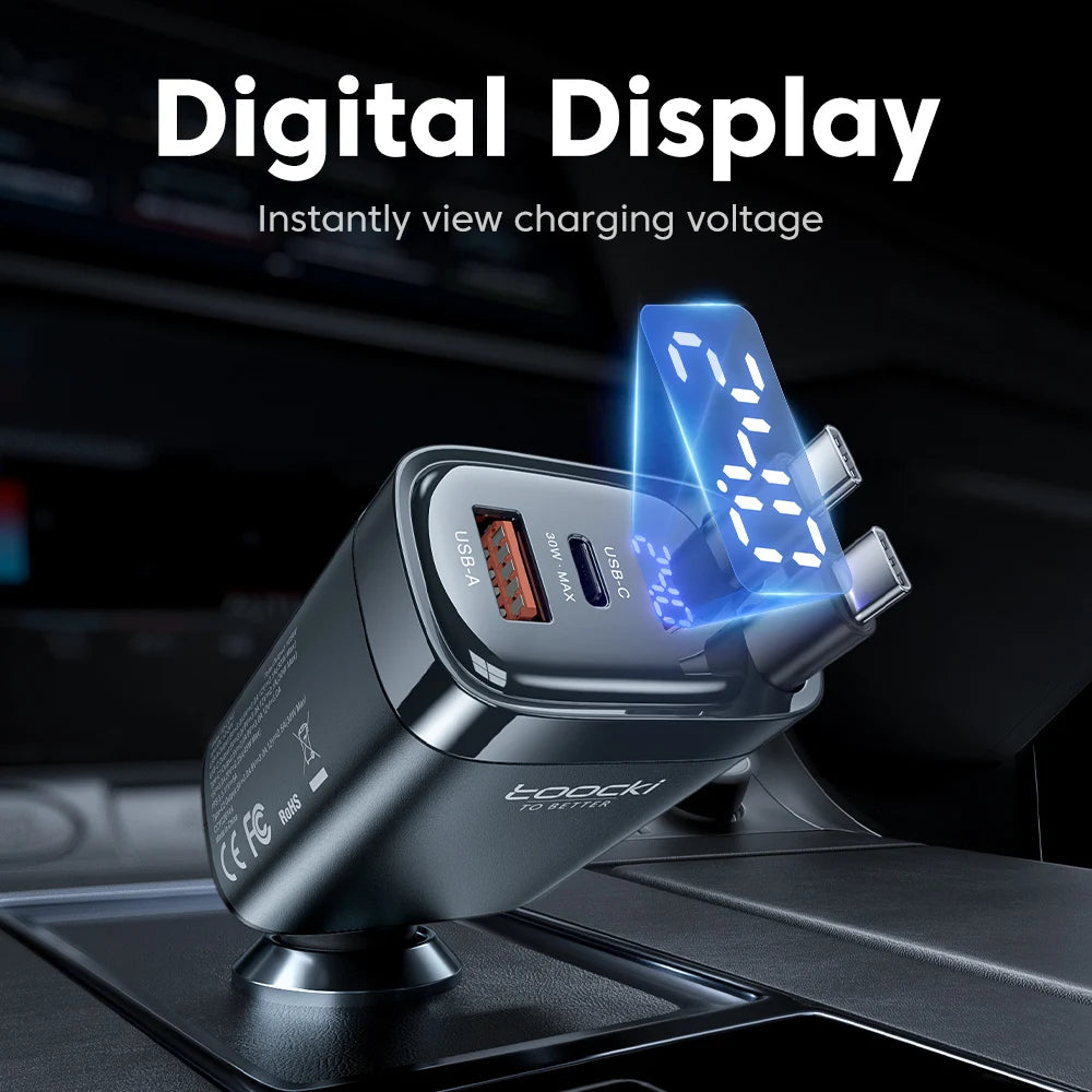 Toocki 4 IN 1 Retractable Car Charger 105W Mobile Phone Charger Type C Cable For iPhone 16 15 Fast Charge Cord Cigarette Adapter