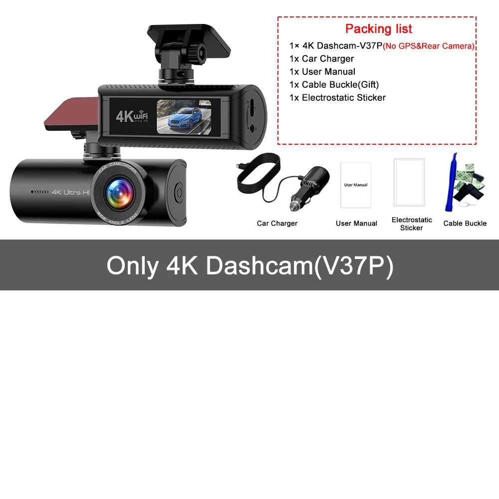 Kocam 4K WiFi Dash Cam for Car DVR Camera Dual Lens Auto Night Vision WDR Video Recorder Support GPS Black Box Rear View Camera
