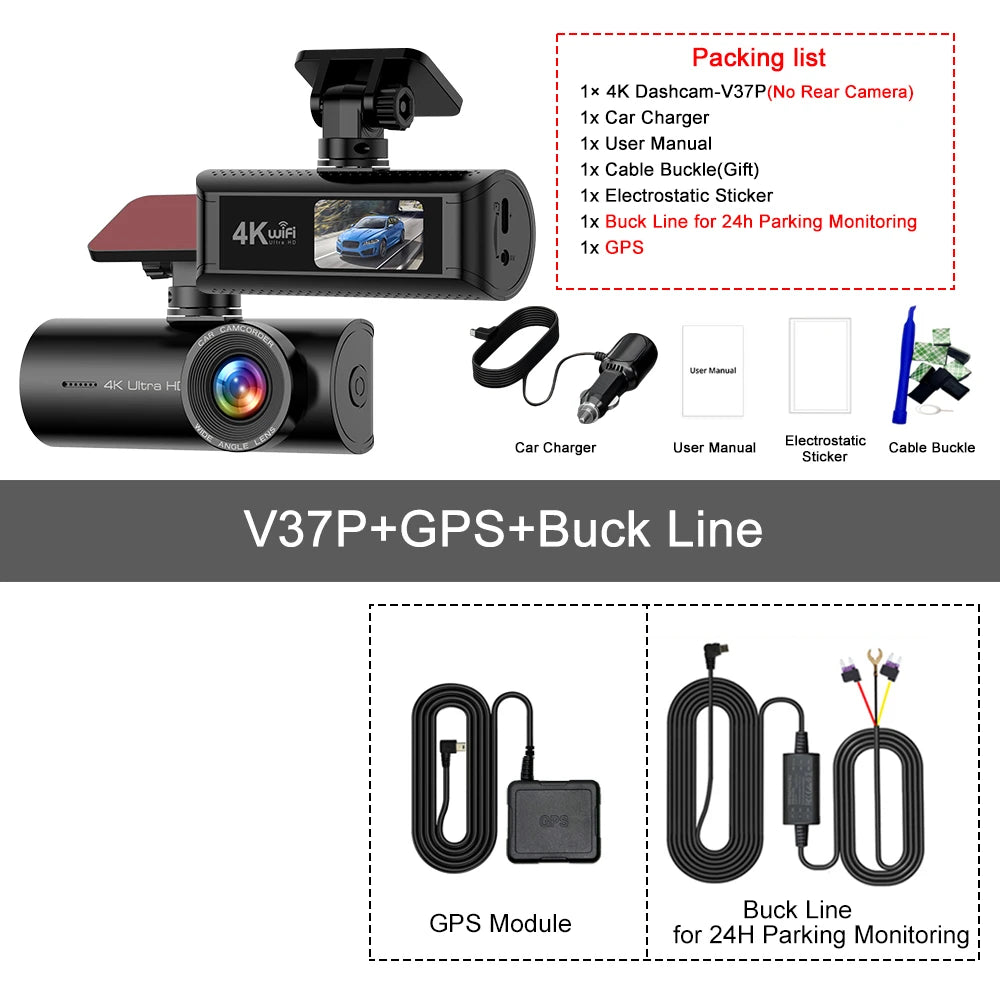 Kocam 4K WiFi Dash Cam for Car DVR Camera Dual Lens Auto Night Vision WDR Video Recorder Support GPS Black Box Rear View Camera