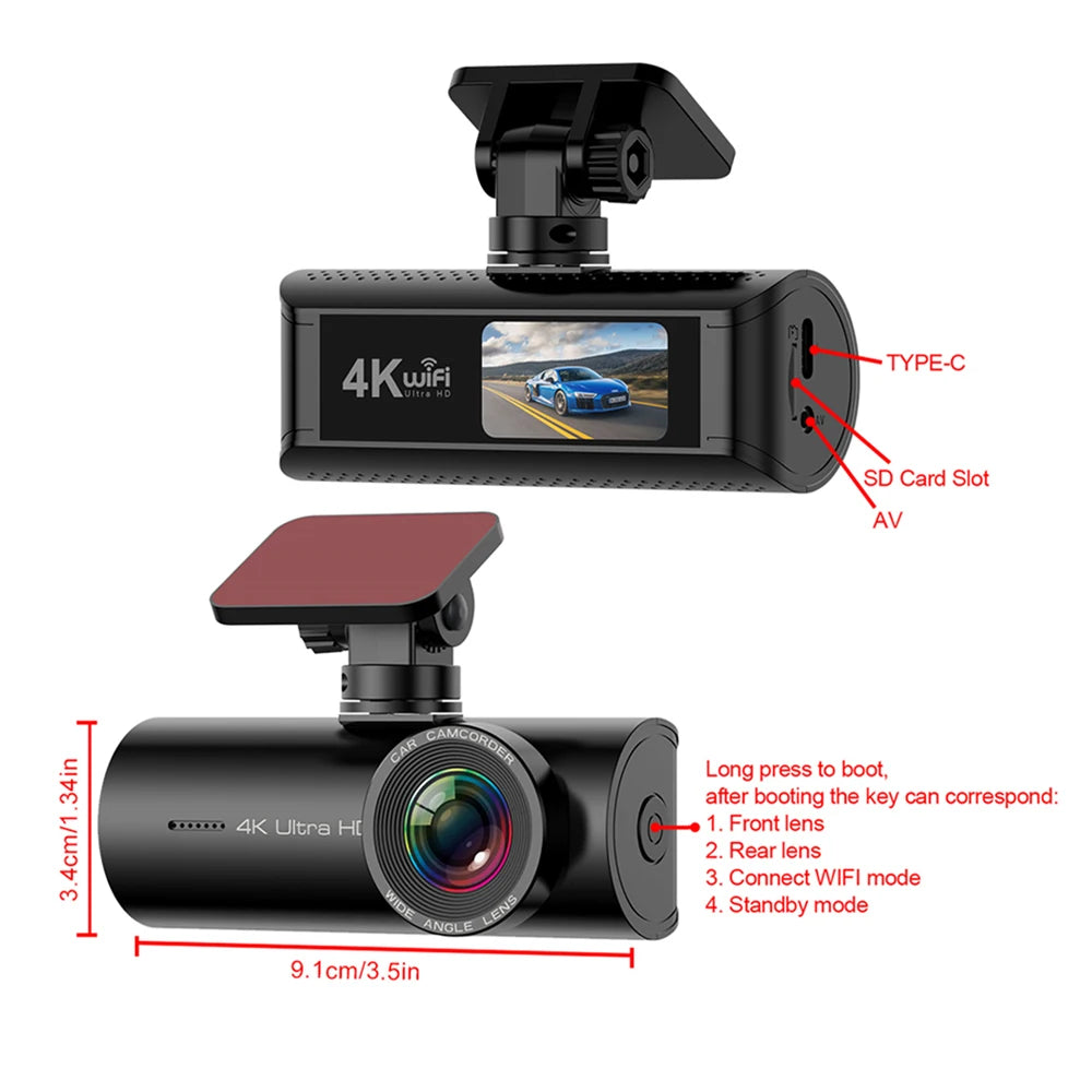 Kocam 4K WiFi Dash Cam for Car DVR Camera Dual Lens Auto Night Vision WDR Video Recorder Support GPS Black Box Rear View Camera