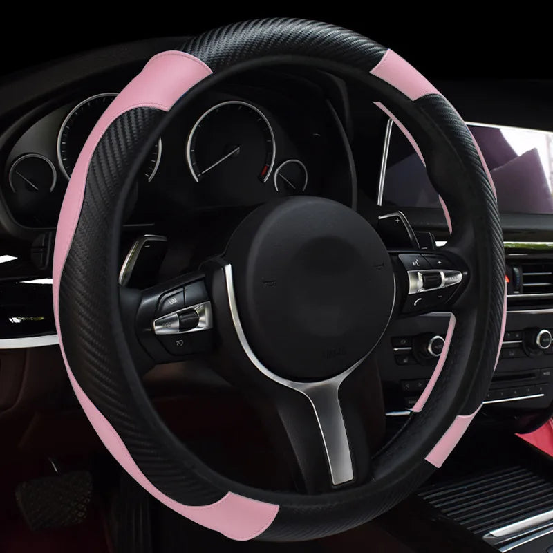 Universal Car Steering Wheel Cover Carbon Fiber Leather Embossed Car Handle Cover Suitable For Car Steering Wheels Men Women