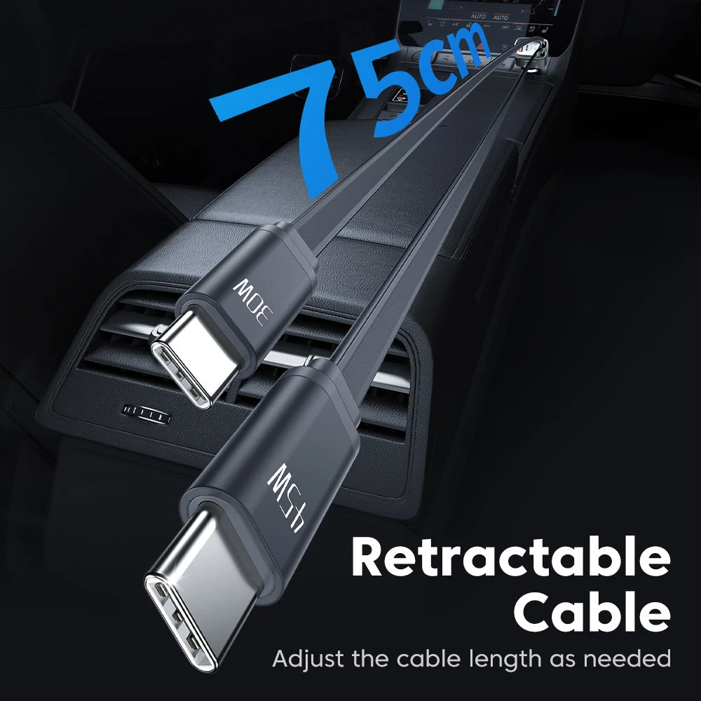 Toocki 4 IN 1 Retractable Car Charger 105W Mobile Phone Charger Type C Cable For iPhone 16 15 Fast Charge Cord Cigarette Adapter
