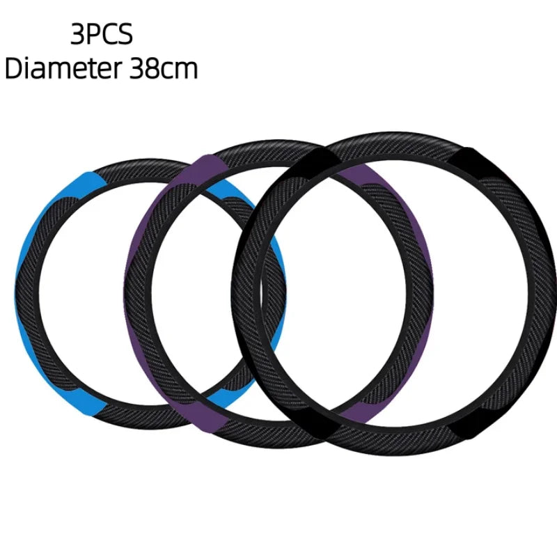 Universal Car Steering Wheel Cover Carbon Fiber Leather Embossed Car Handle Cover Suitable For Car Steering Wheels Men Women