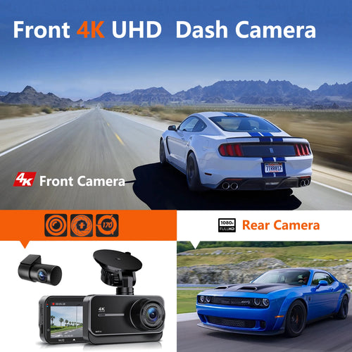4K Dash Cam for Cars Car Camera Dash Cam WIFI Camera for Car Front and Rear Dash Camera Black Box 24H Parking Mode Recorder