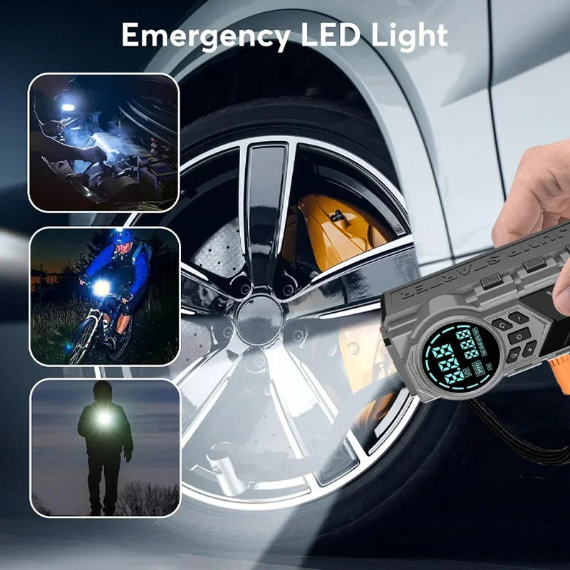 Compact 12V 2-in-1 Car Jump Starter & Tire Inflator - JKUOO 150PSI Inflation, -40°C Resistant, LED Light USB Ports