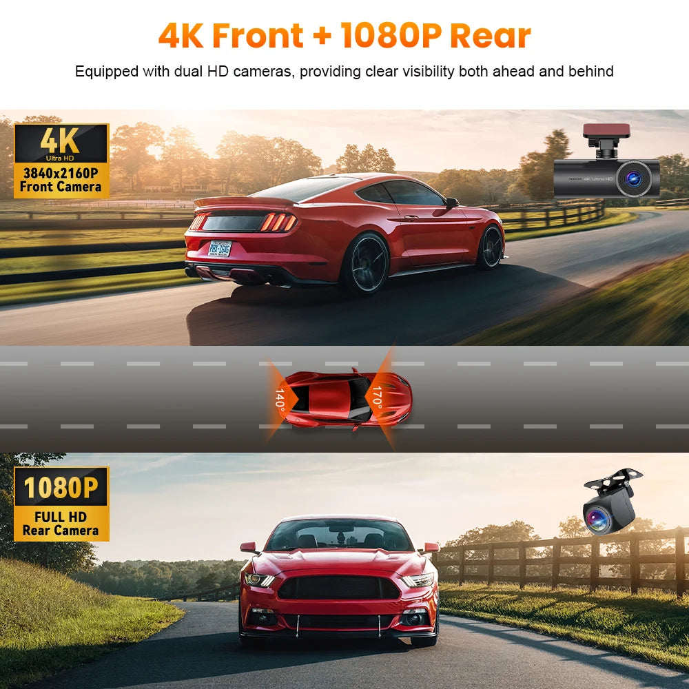 Kocam 4K WiFi Dash Cam for Car DVR Camera Dual Lens Auto Night Vision WDR Video Recorder Support GPS Black Box Rear View Camera