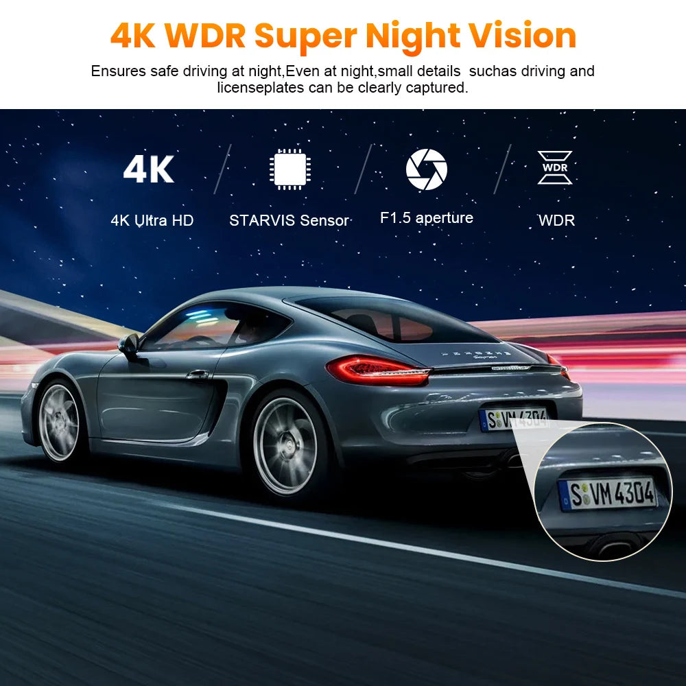 Kocam 4K WiFi Dash Cam for Car DVR Camera Dual Lens Auto Night Vision WDR Video Recorder Support GPS Black Box Rear View Camera
