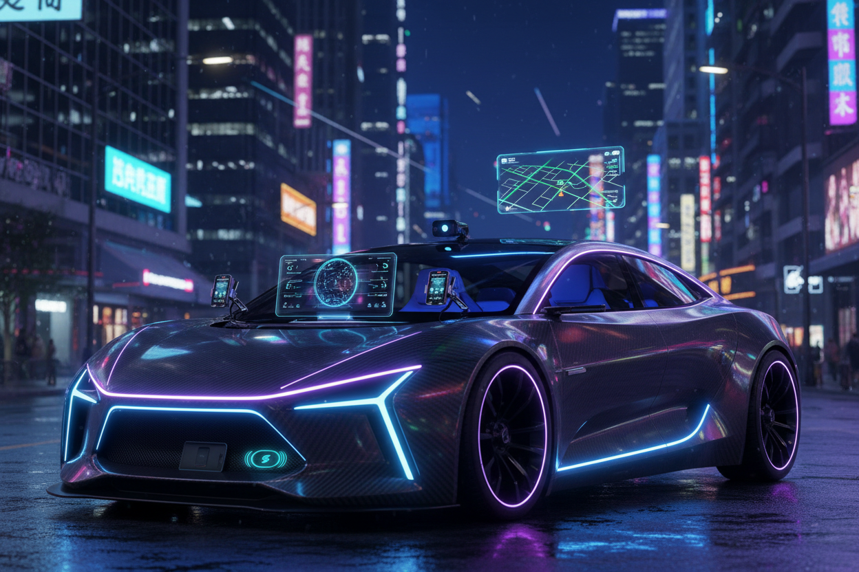 acccessoires cars with future car in night